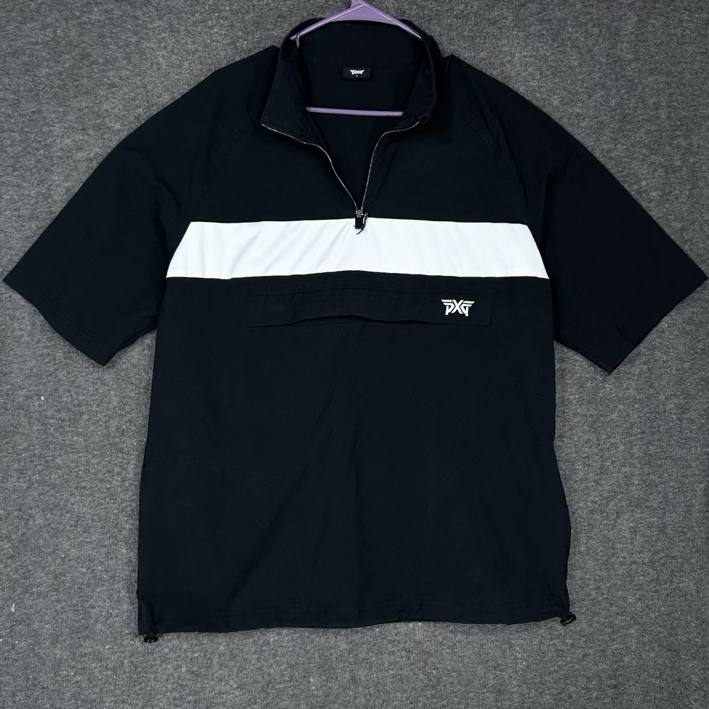 PXG Parsons Xtreme Golf 1/4 Zip Anorak‎ Mens L Black White Stripe Windbreaker